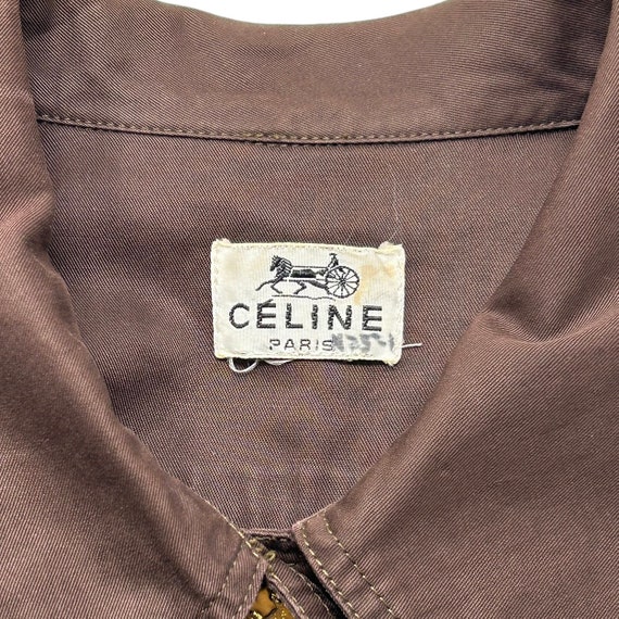 CELINE Vintage Logo Long Coat Cotton Brown Gold B… - image 9