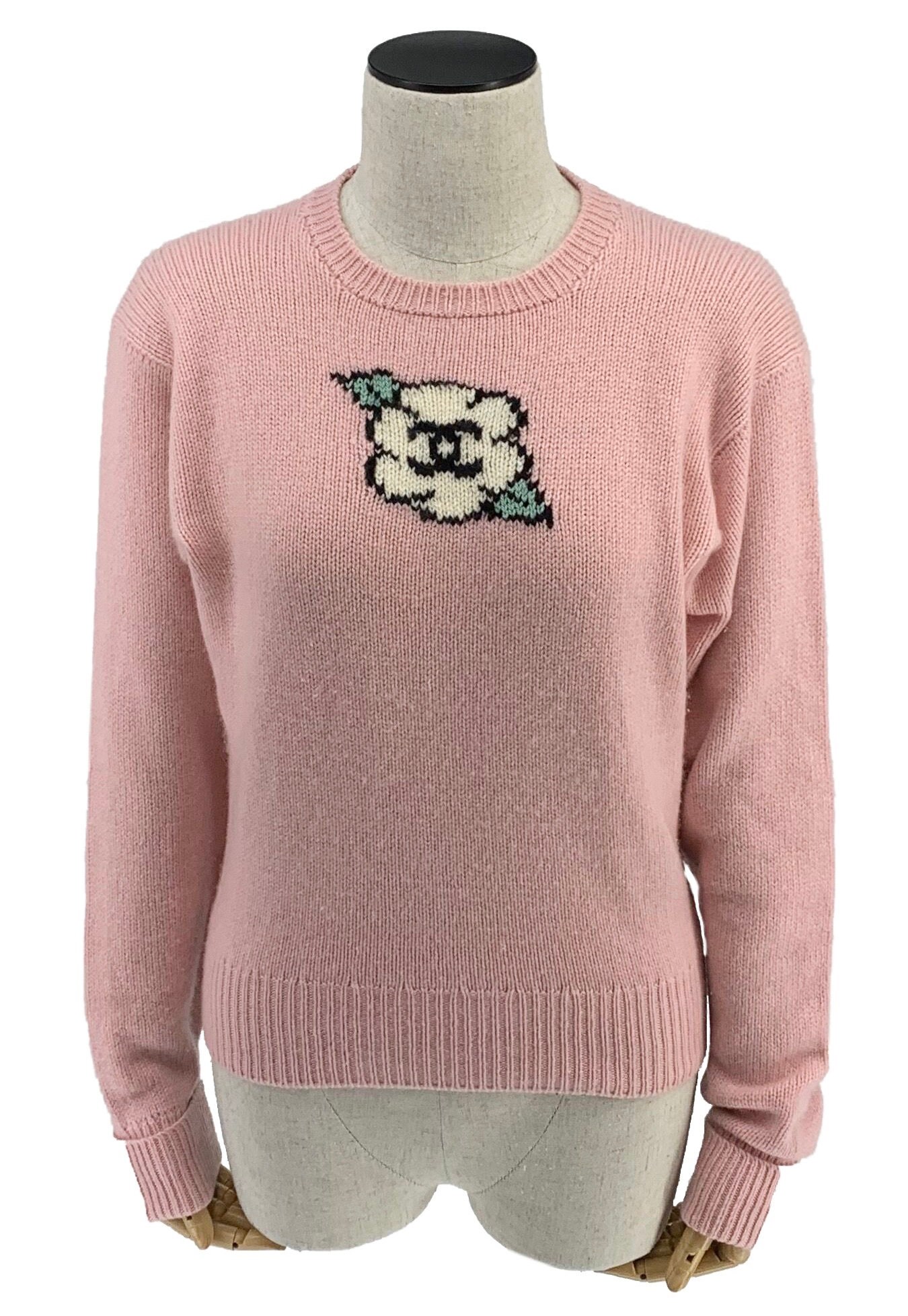 Authentic CHANEL Vintage 95A CC Camellia Cashmere Sweaters Pink