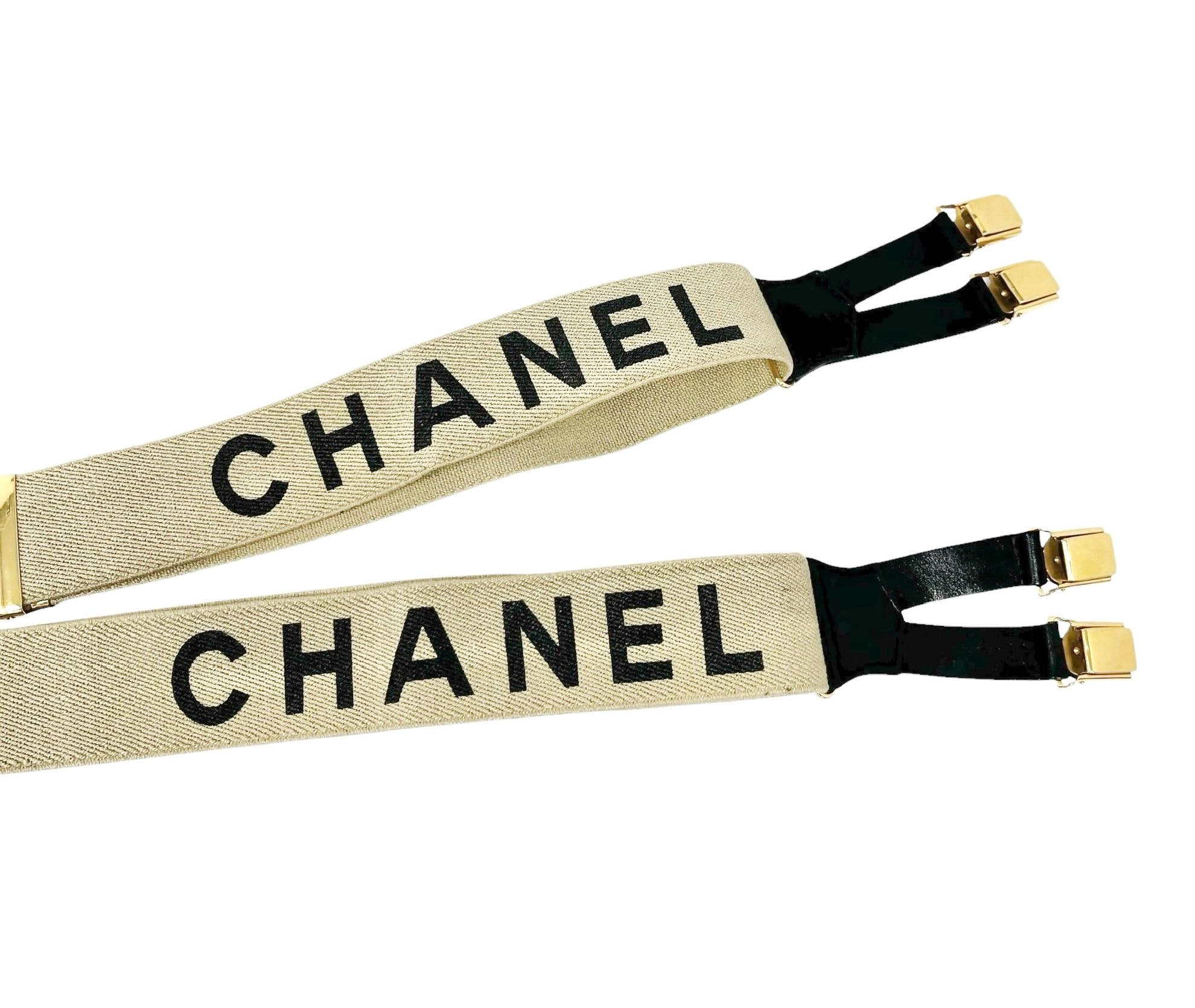vintage CHANEL サスペンダー ベージュと黒 CHANEL Vintage CC Logo Suspender Belt Accessory Beige Black