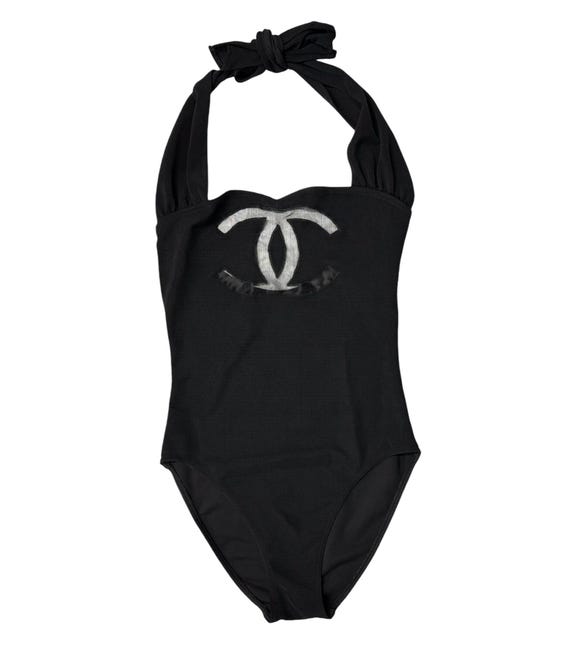 CHANEL Vintage 01C Big CC Mark Logo Swimsuit 38 One piece Black Nylon Rank AB Etsy Canada