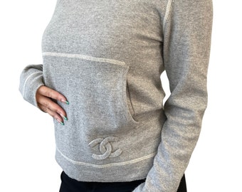 CHANEL Vintage P40881 CC Logo Knit Top #38 Sweater Gray Pullover Cashmere RankA