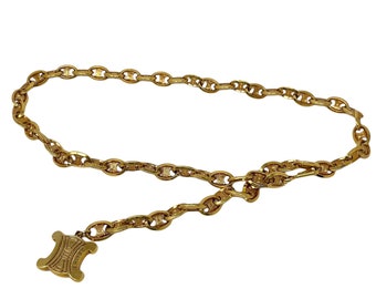 CELINE Vintage Macadam Logo Chain Belt Accessory Gold Metal