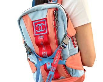 CHANEL Sport Vintage 02S CC Mark Logo Backpack Blue Orange Nylon RankAB