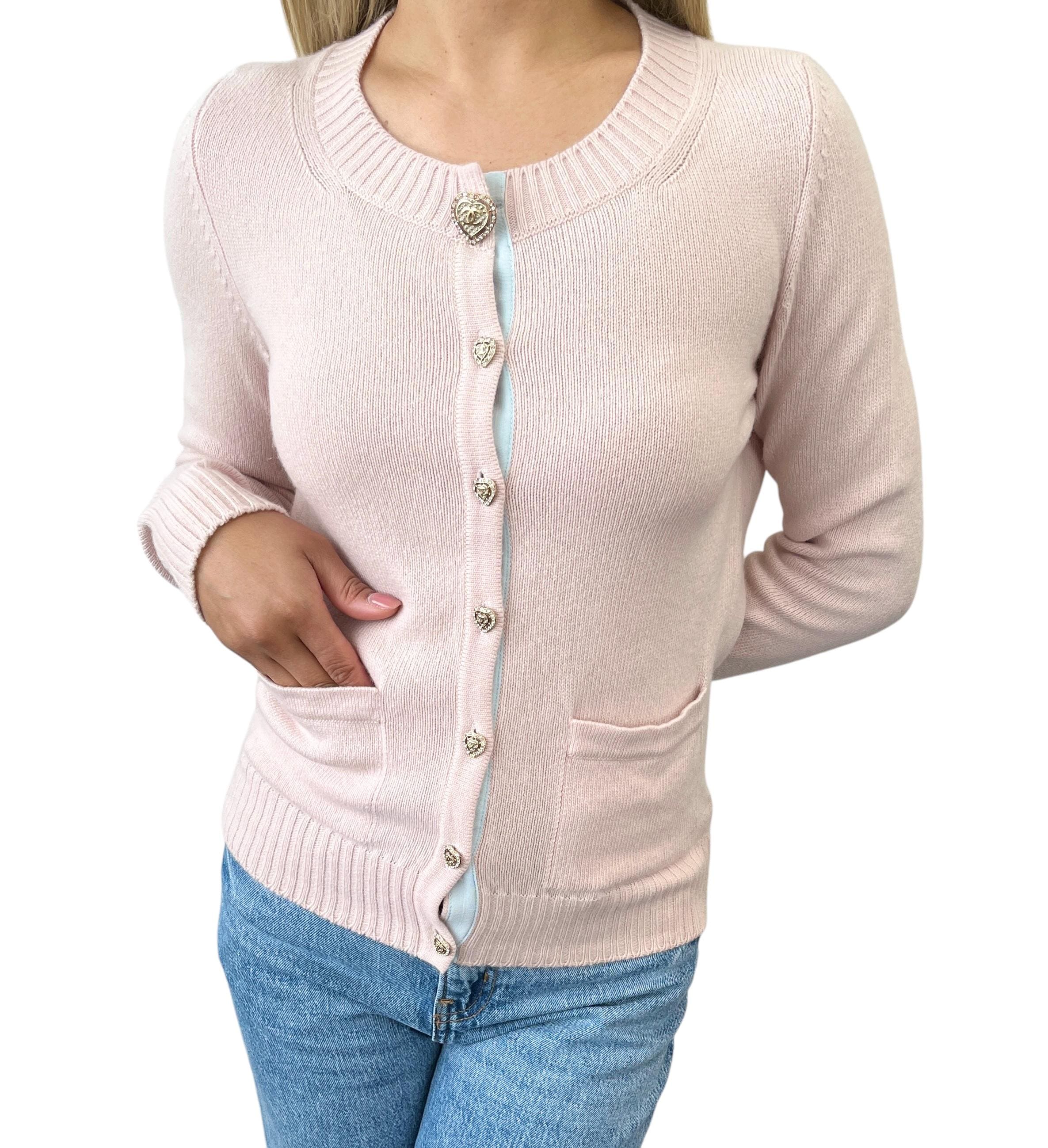 CHANEL Vintage 09C CC Logo Cardigan #36 Sweater Top Heart Button