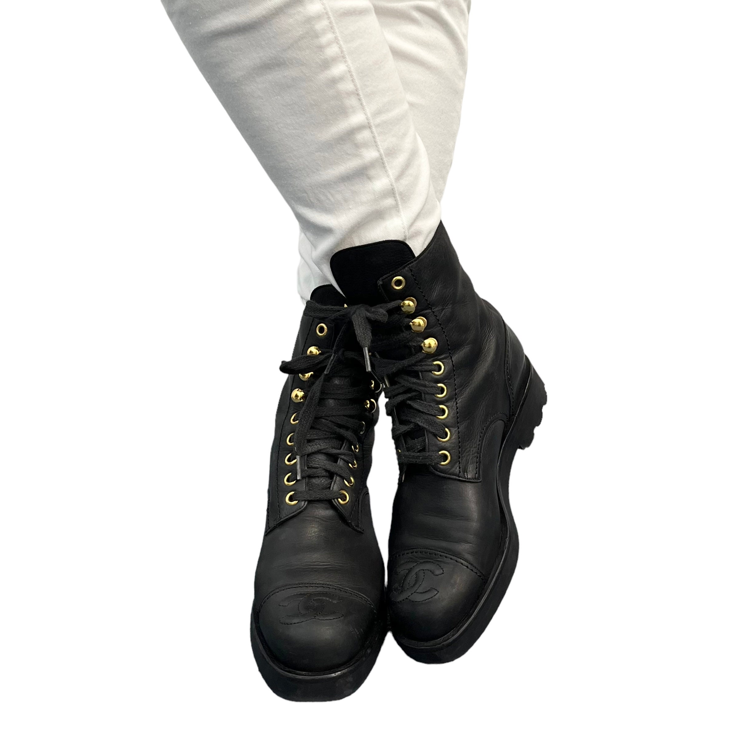 chanel white combat boots