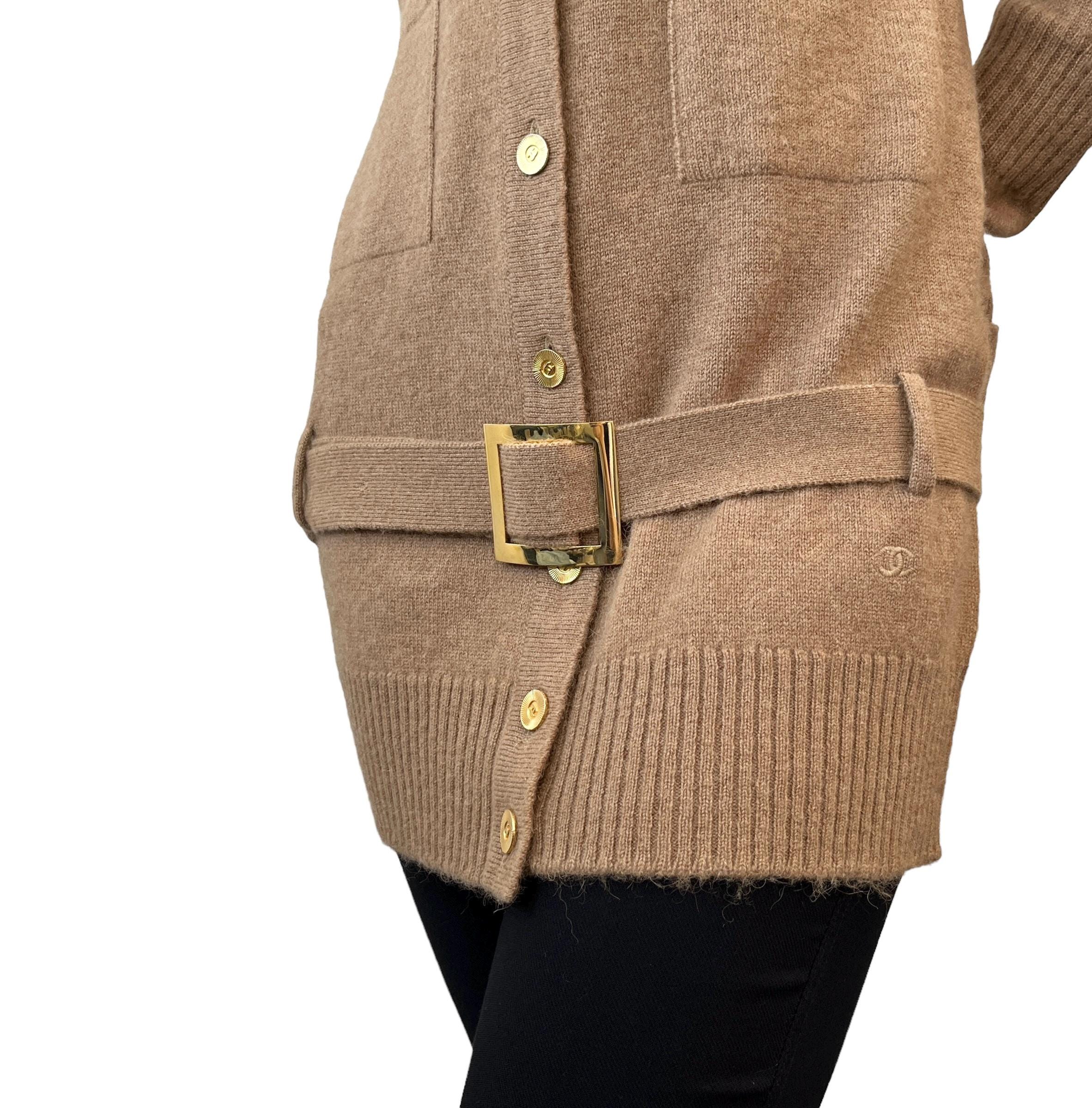 CHANEL Vintage CC Logo Cardigan Knit Sweater Belt Button