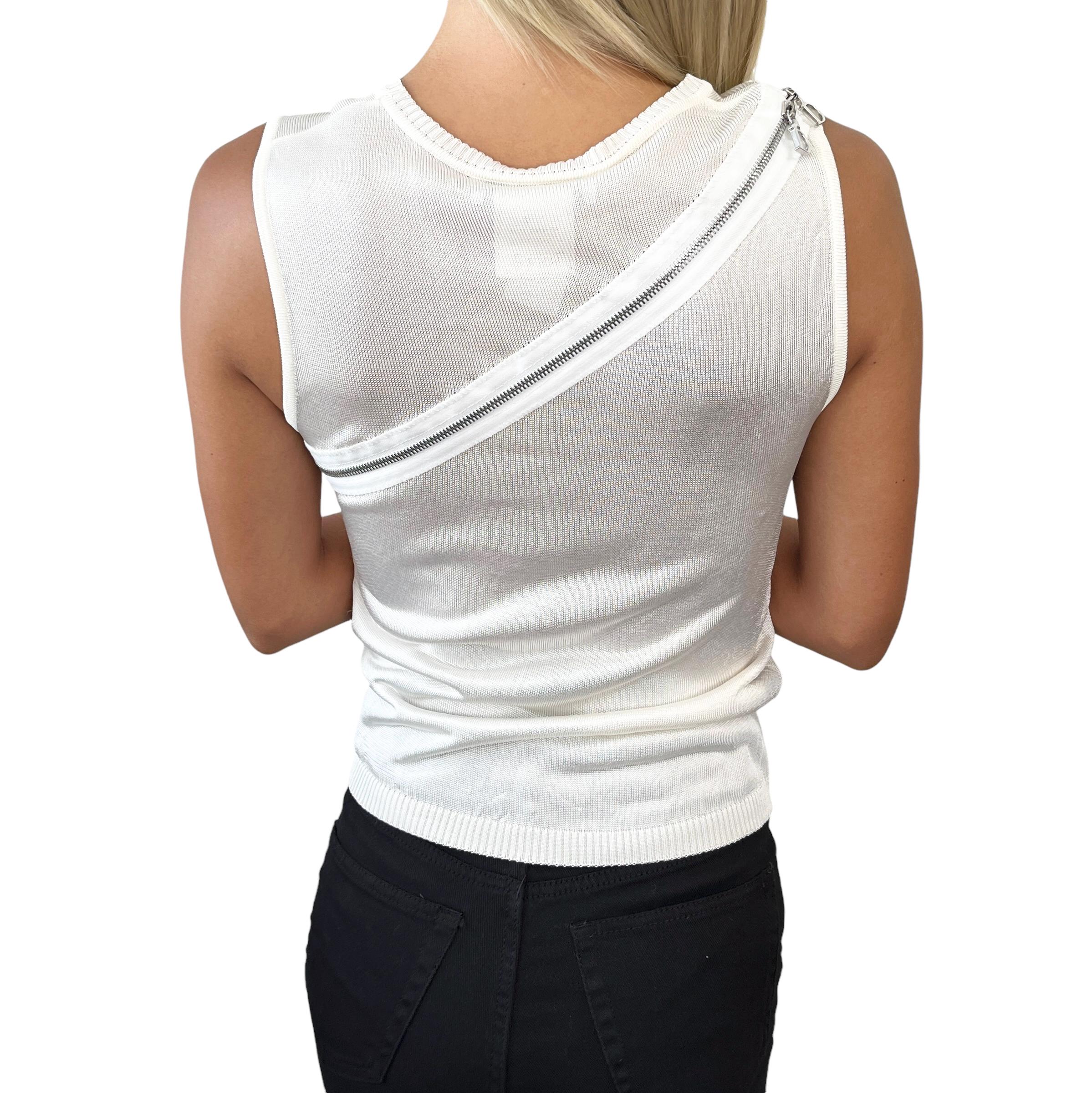 Christian Dior モノグラム タンクトップ 38 Christian Dior Vintage Zipped Tank Top #38 Sequins White Silver