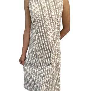 princess polly baby blue dress Christian Dior Vintage Trotter Monogram Dress #40 One-piece Beige White  Cotton