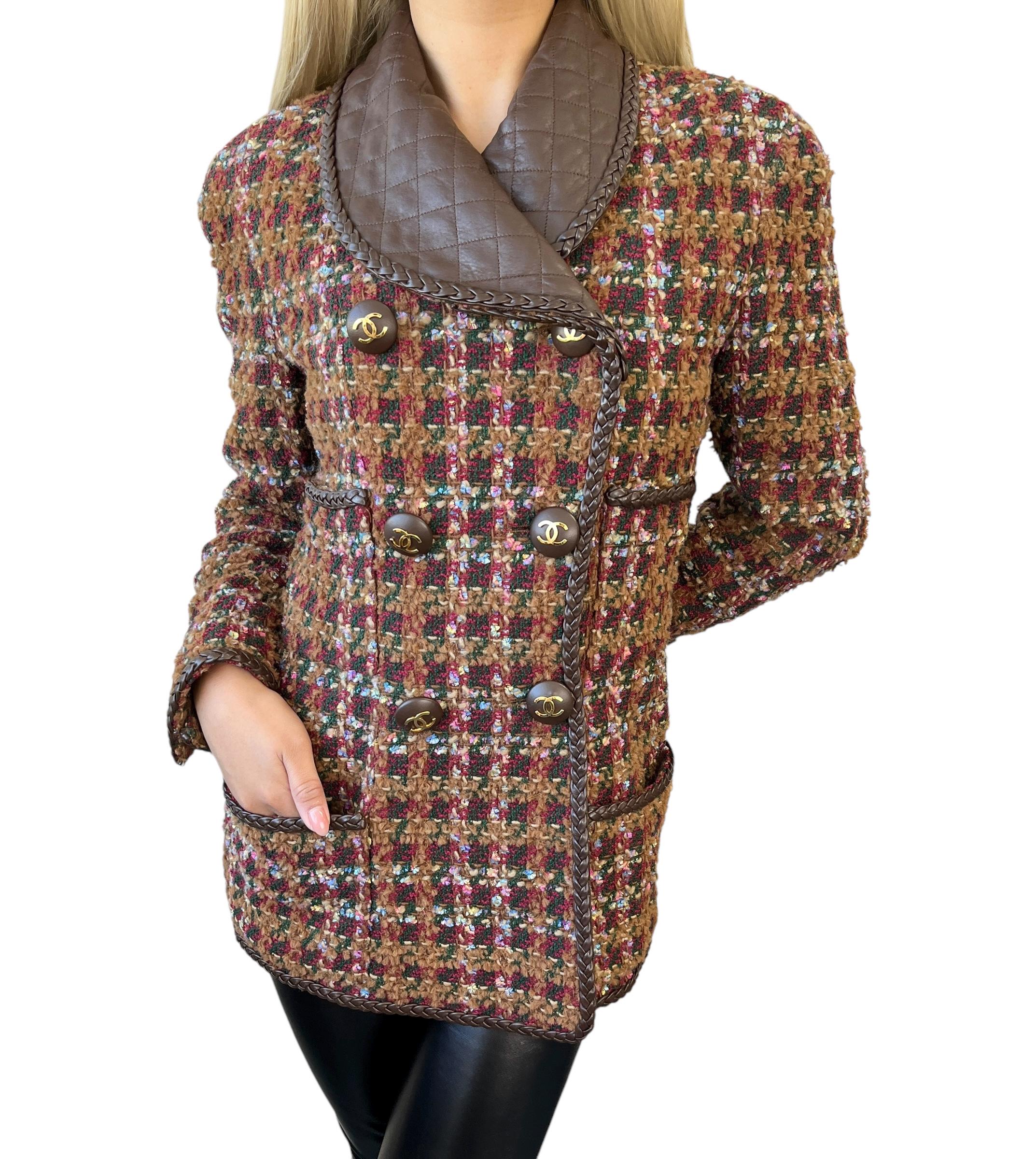 CHANEL Vintage 92A CC Logo Tweed Jacket #38 Multicolor Button Wool