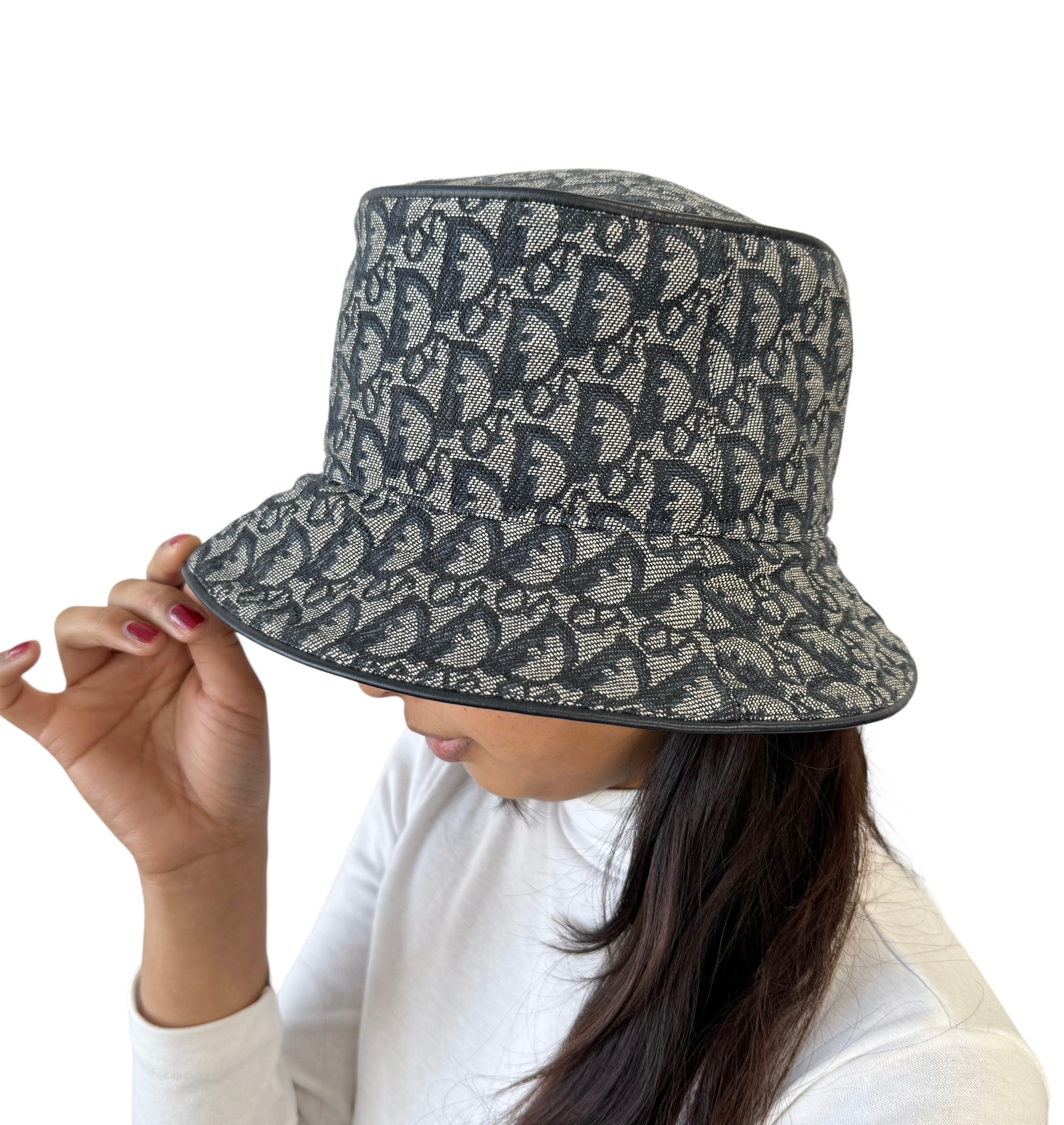 Christian Dior Vintage Trotter Monogram Bucket Hat #57 Dark Christian Dior Vintage Trotter Monogram Bucket Hat #57 Dark