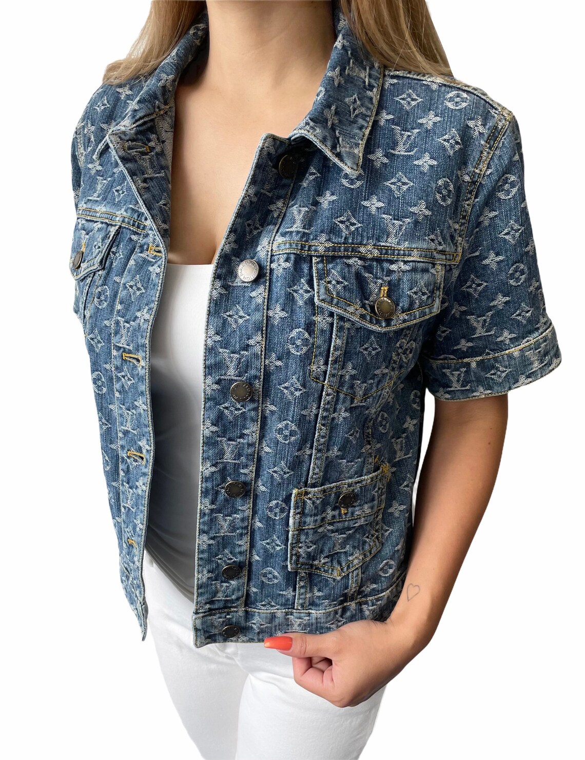 LOUIS VUITTON Vintage Monogram LV Logo Denim Jacket 40 Cotton | Etsy