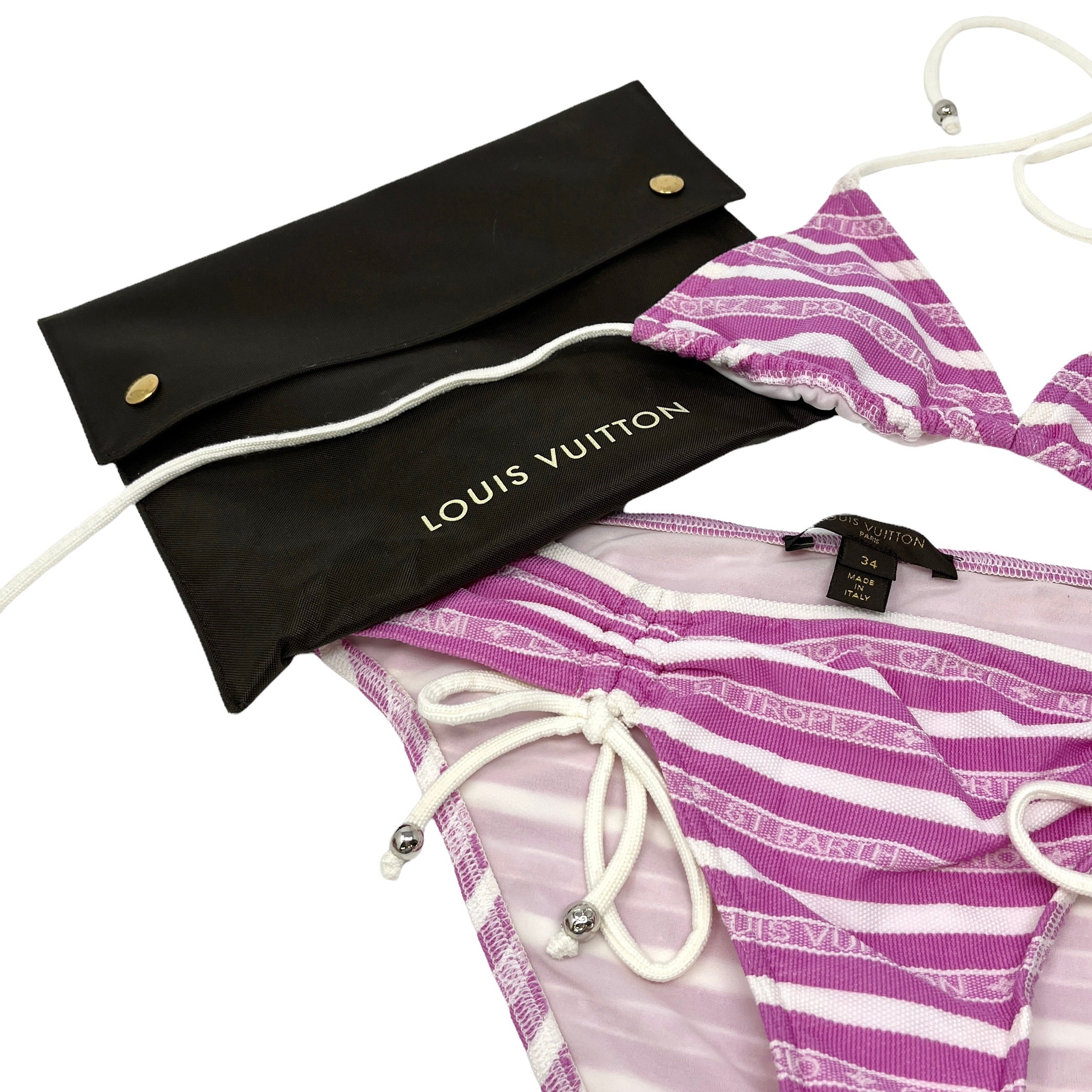 LOUIS VUITTON Vintage Logo Swimwear Stripe Bikini Set 34 