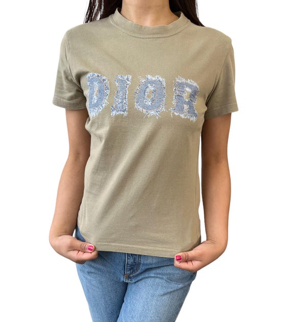 Christian Dior Vintage 2003 Logo T-shirt Top #38 Cotton Khaki Blue