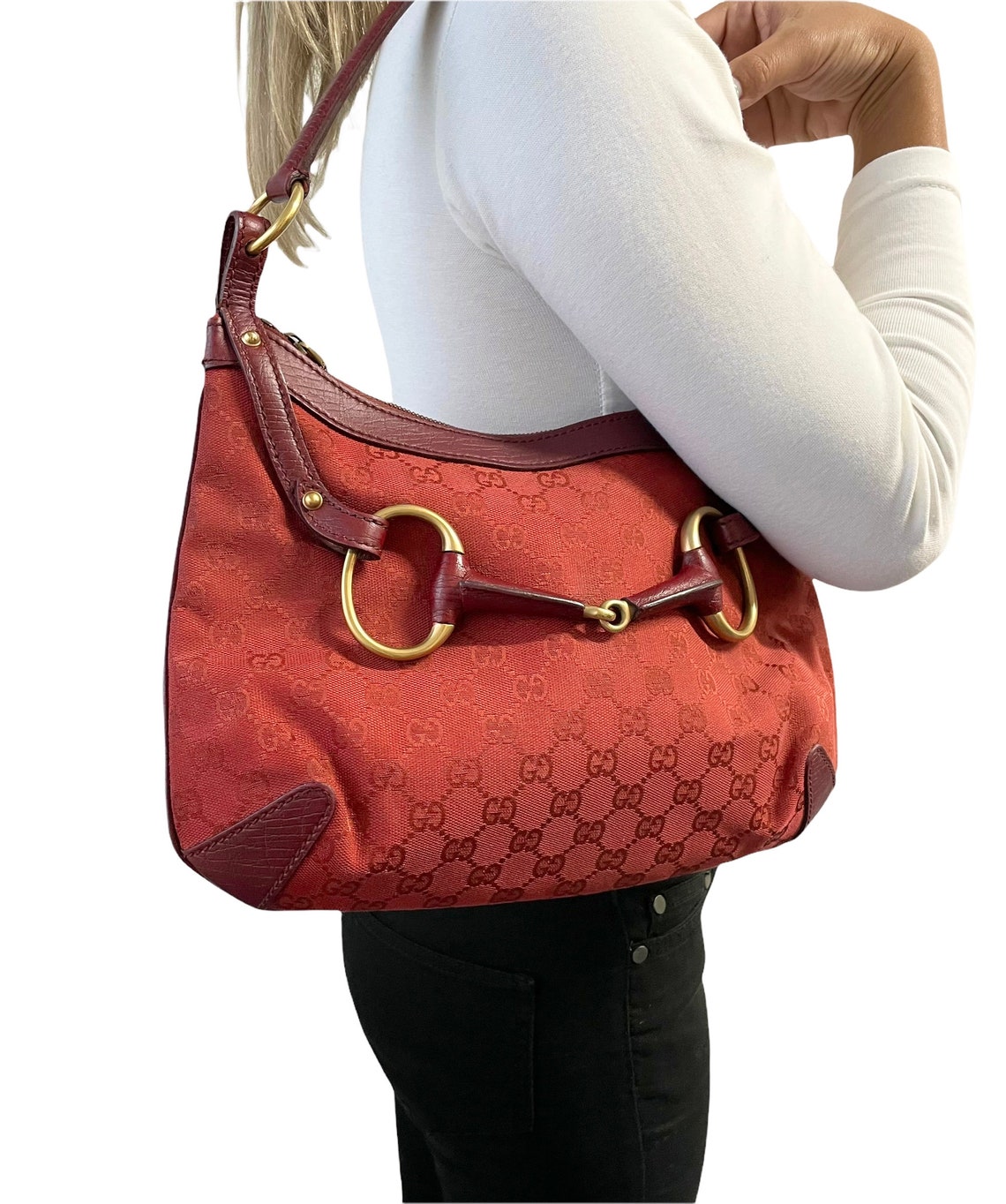 GUCCI Vintage Gg Logo Monogram Horsebit Handbag Shoulder Bag Etsy