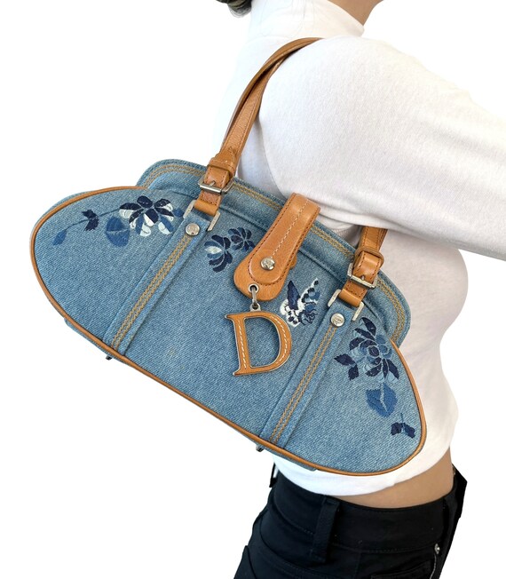 Christian Dior Vintage Limited Edition Embroidered Saddle Bag Blue