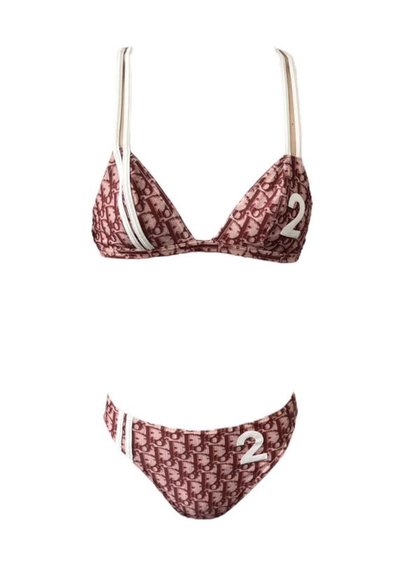 Christian Dior Vintage Trotter Monogram Swimwear Bikini 38 Red Nylon Rankab Etsy