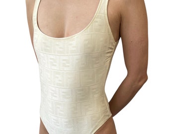 FENDI Vintage Zucca Monogram Swimwear Swimsuits 40 Ivory 