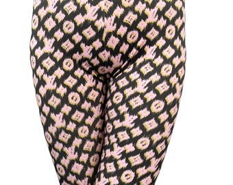 LOUIS VUITTON Vintage Monogram Logo Leggings Pants #36 Nylon Black Pink  RankAB+