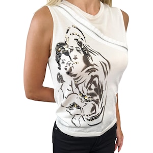 Christian Dior Vintage Zipped Tank Top #38 Sequins White Silver