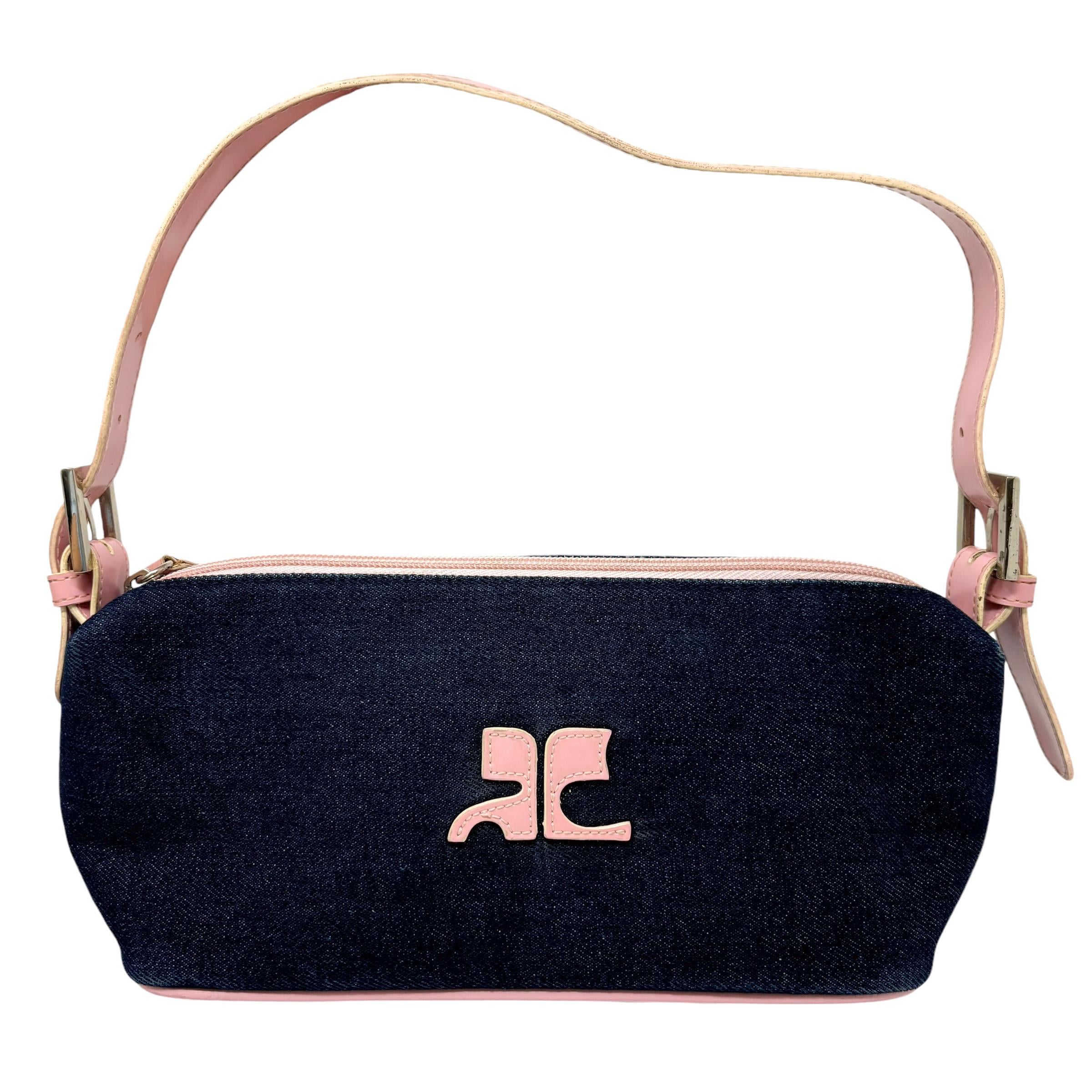 クレージュ ヴィンテージ ロゴ デニム ショルダーバッグ ポーチ ブルー