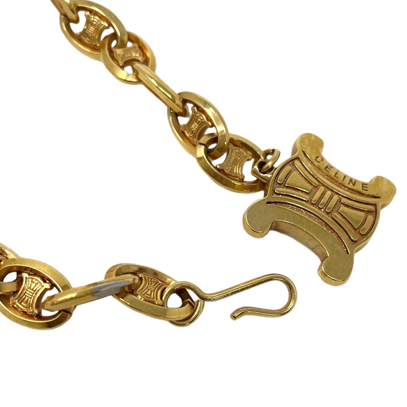 CELINE チェーンベルト　ロゴ CELINE Vintage Macadam Logo Chain Belt Accessory Gold Metal