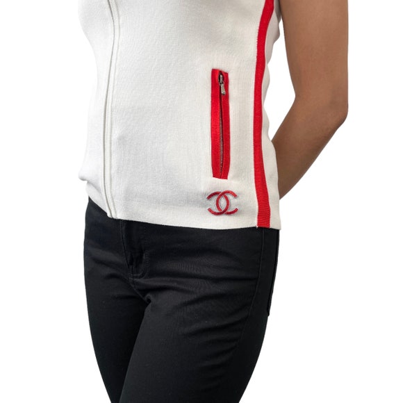 CHANEL Vintage Coco Mark Logo Tank Top Polo Zip White Red -  Norway