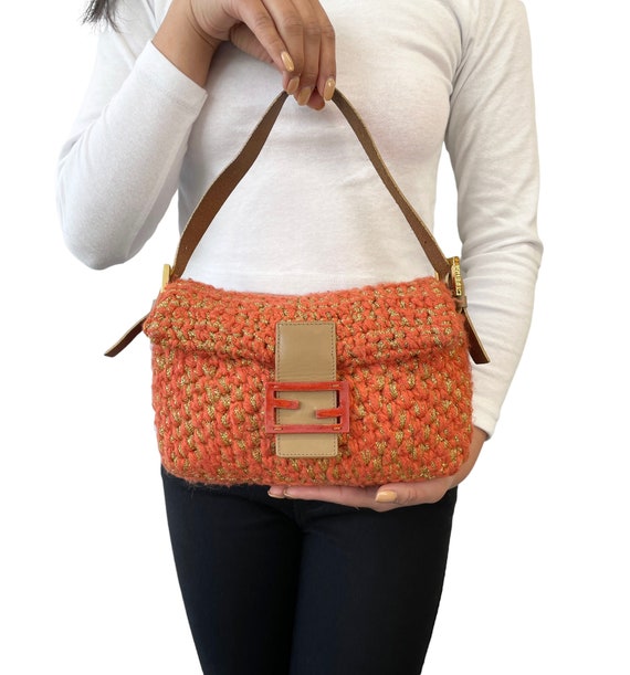 Human begrænse Mission FENDI Vintage FF Logo Knit Mamma Baguette Shoulder Bag Orange - Etsy