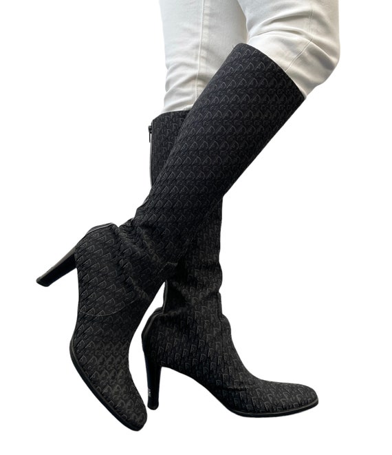 Dior Vintage Trotter Monogram Long Boots Heels 37.5 US 7.5 