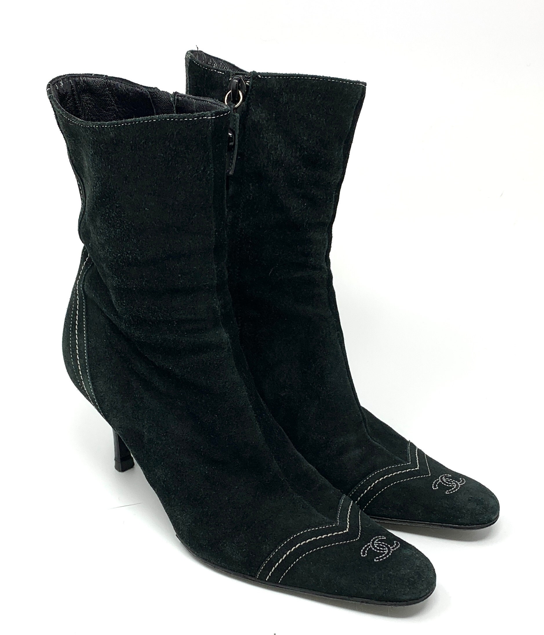 chanel black and white boots