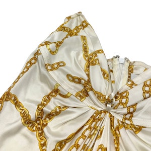 CELINE Vintage Logo Chain Pattern Dress S Strapless Gold White Rayon Rank AB image 7