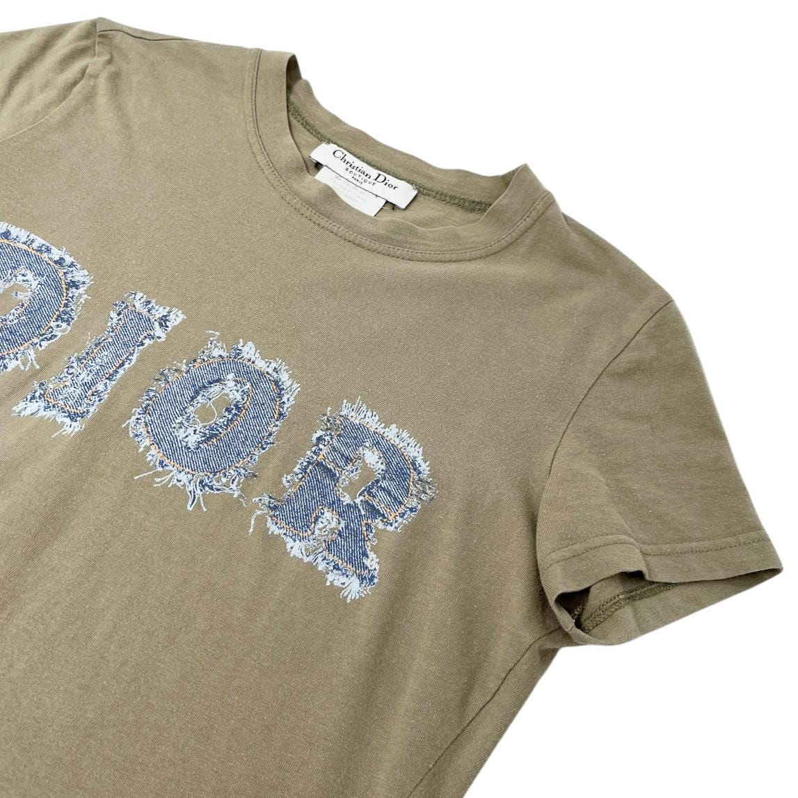 Christian Dior Vintage 2003 Logo T-shirt Top #38 Cotton Khaki Blue