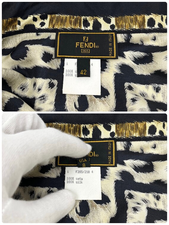 FENDI Vintage Big FF Logo Silk Shirt Top #42 Leop… - image 5