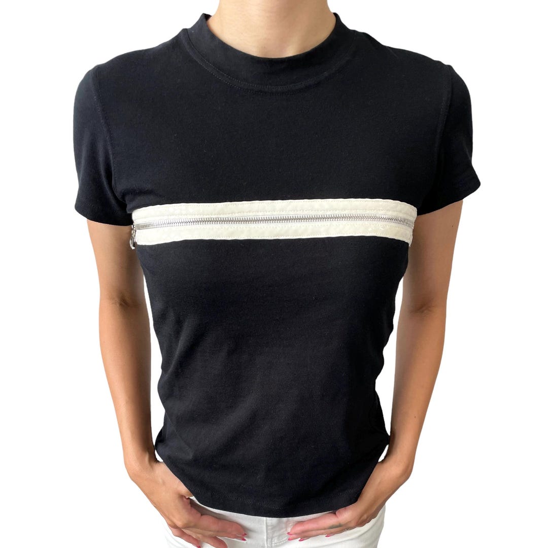 Christian Dior Vintage 2001 D Zip T-shirt Top #38 Black