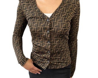 FENDI Vintage Zucca Monogram Logo Shirt Top 36 Button Brown Rayon Rank AB Etsy Ireland