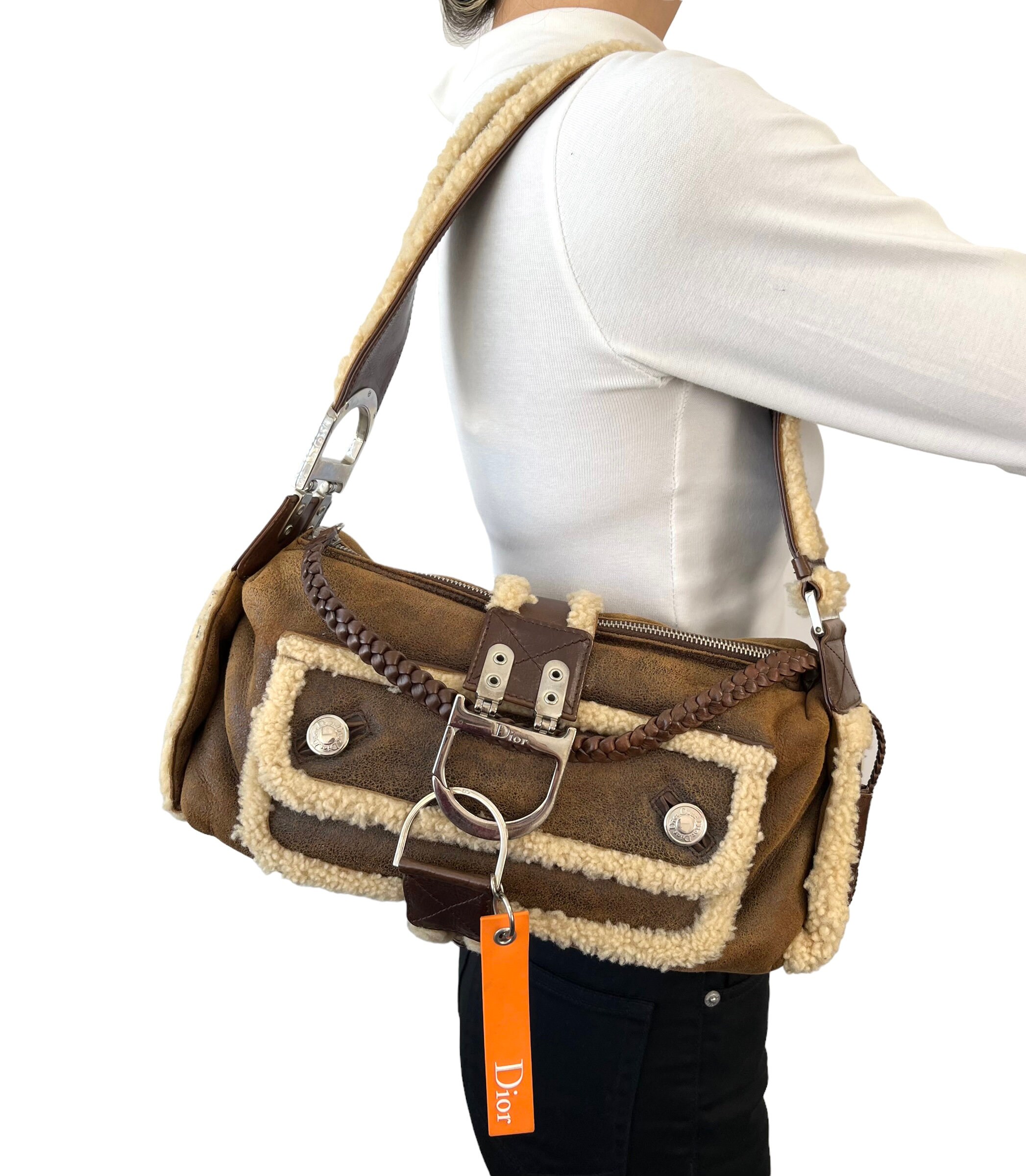 Christian Dior Vintage Mouton Shoulder Bag Logo Strap Brown Etsy