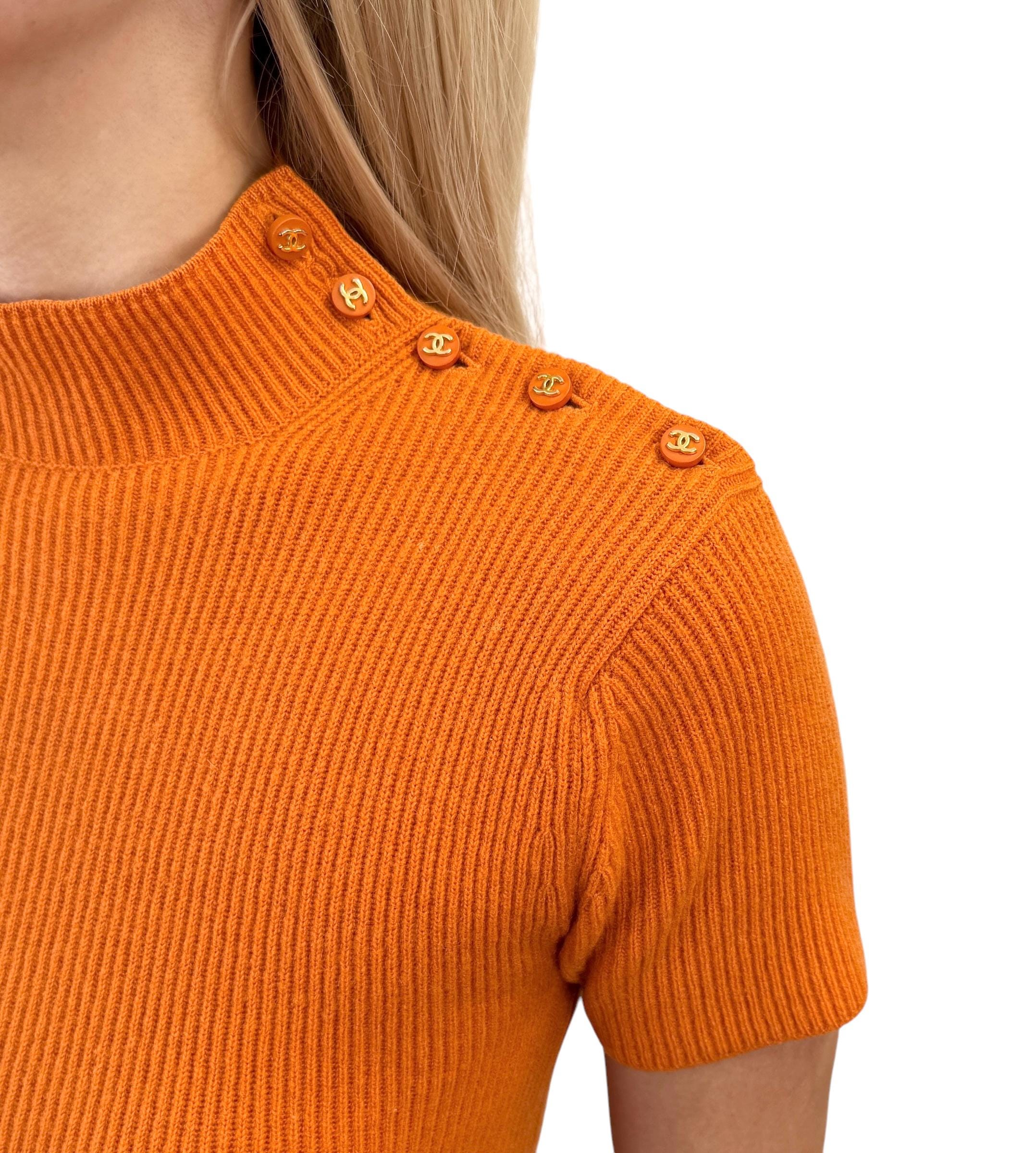 CHANEL Vintage CC Logo Rib Knit Sweater Top #40 Mock Neck