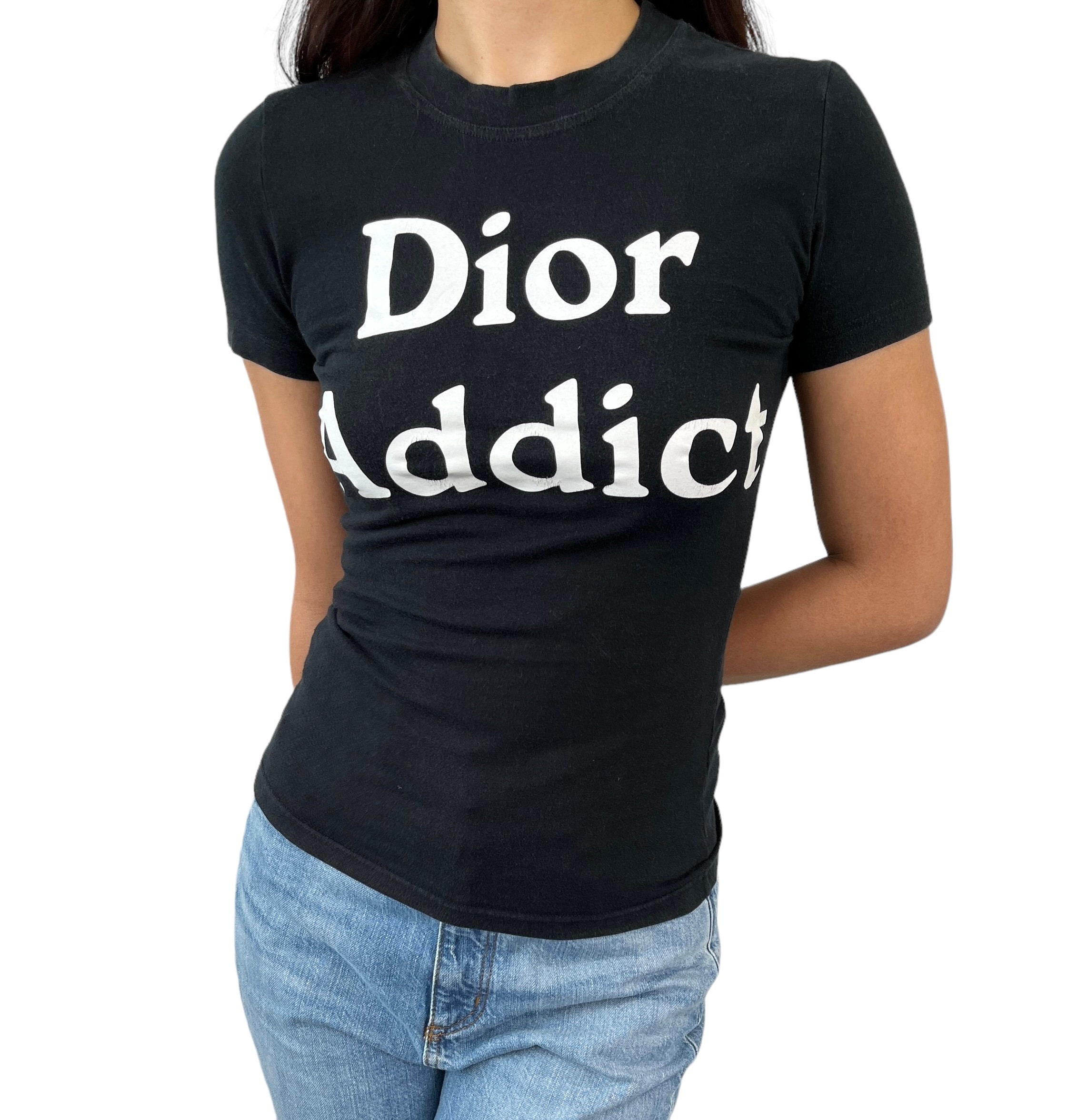 Christian Dior Vintage Addict Logo T shirt Top 40 Black White Cotton Rank AB Etsy Canada