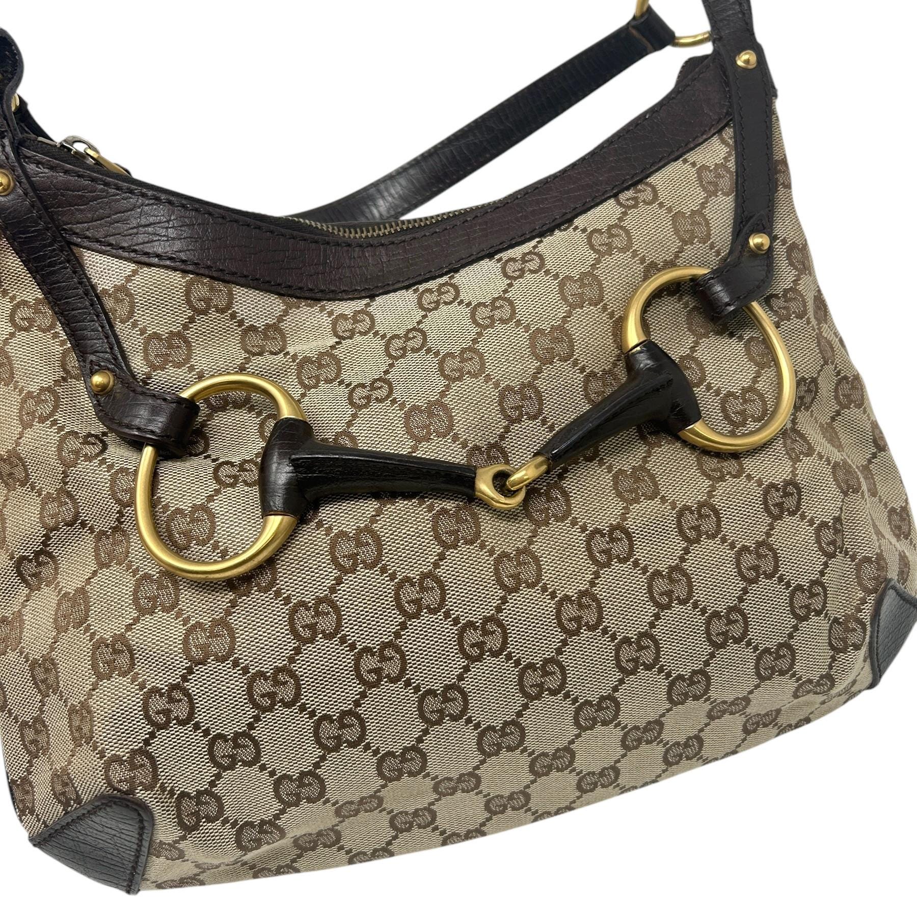 GUCCI Vintage GG Monogram Logo Shoulder Bag Horsebit Brown GUCCI Vintage GG Monogram Logo Shoulder Bag Horsebit Brown