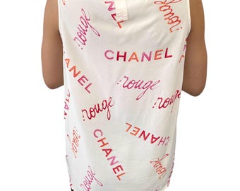 CHANEL Vintage CC Mark Logo Rouge Tank Top Cream Pink Orange