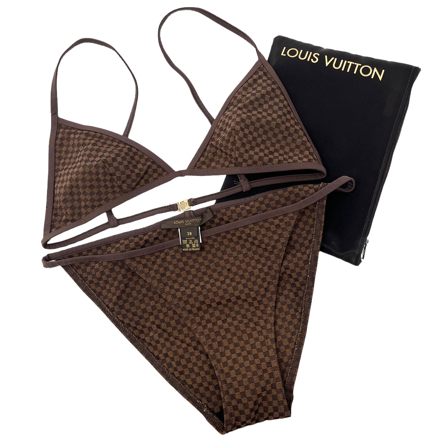 LOUIS VUITTON Vintage Damier Swimwear Swimsuit Bikini Set #38 Brown RankAB