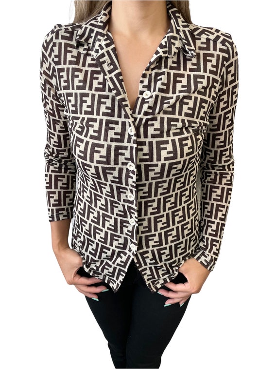 FENDI Vintage Zucca Monogram Shirt Top #40 Button… - image 1