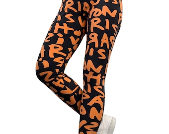 LOUIS VUITTON Vintage Graffiti Leggings #34 Pants Black Orange Nylon Rank AB