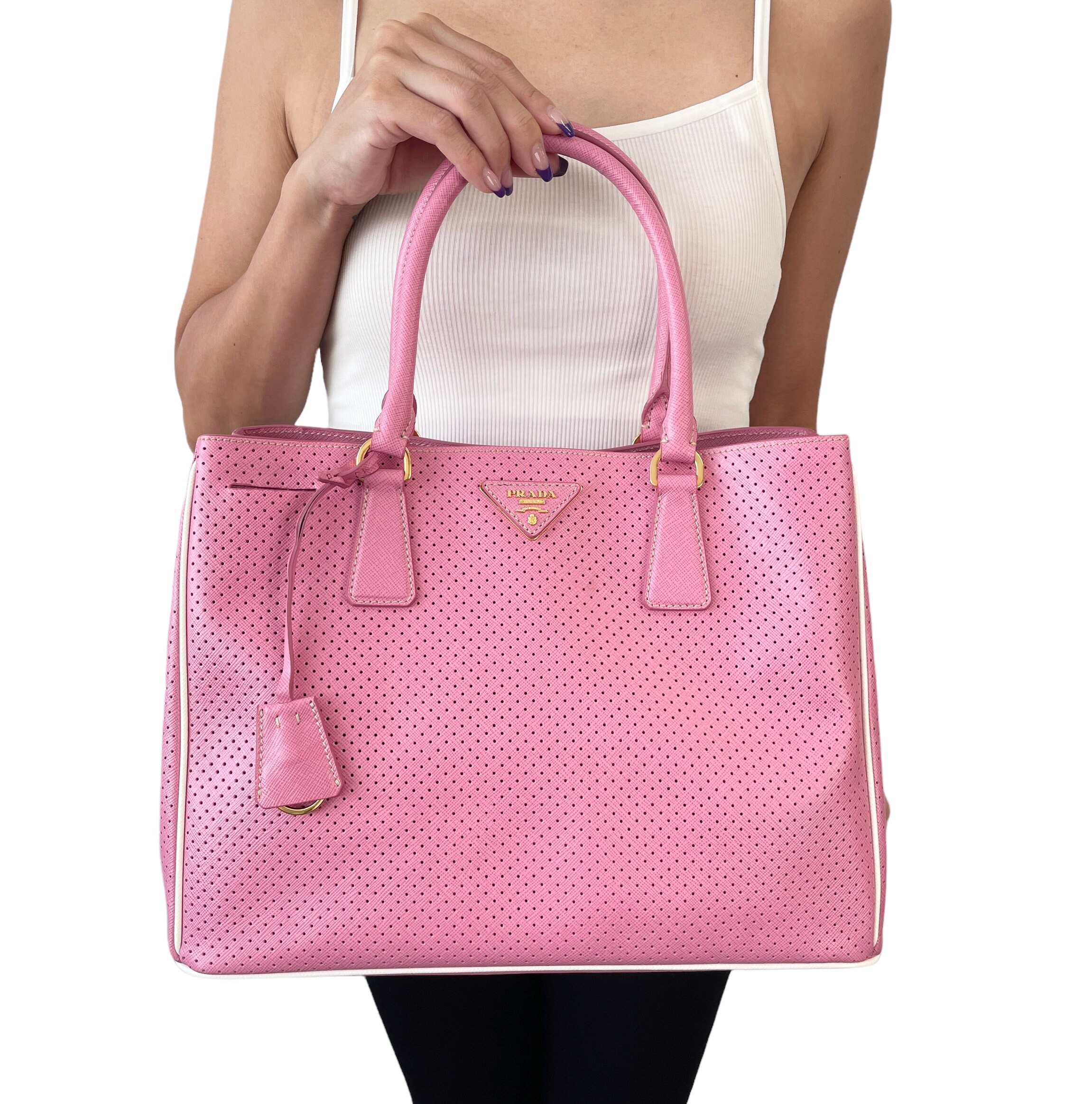 Tegenhanger maak je geïrriteerd Mier PRADA Vintage Logo Tote Bag Handbag Pink Punching Leather - Etsy