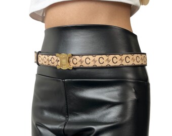 CELINE Vintage Macadam Logo Chain Belt Accessory Gold Metal  display picture 1