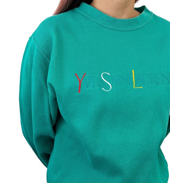 Yves Saint Laurent Vintage Big YSL Logo Sweatshirt Top M Green