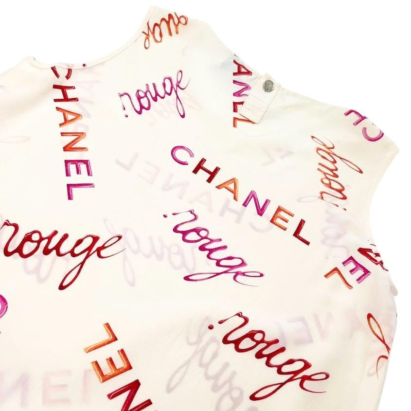 【希少】2003年 シャネル CC ロゴ シルク チュニック CHANEL Vintage CC Mark Logo Rouge Tank Top Cream Pink Orange