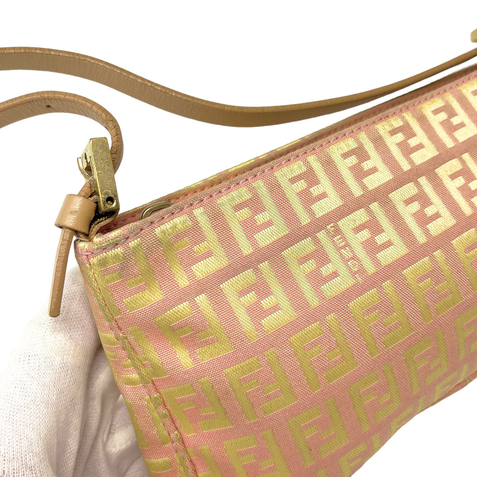 FENDI Vintage Zucchino Monogram Pochette Mini Bag Gold Cotton 