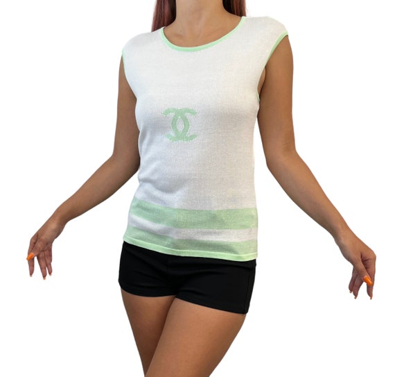 CHANEL Tops T shirts P74670K10685 cotton Green Used Women size XS CC Coco