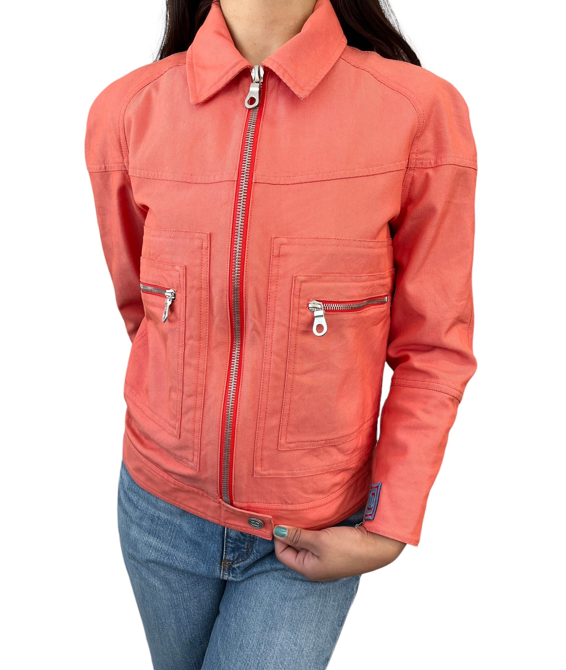 CHANEL Sport 02S Vintage Coco Mark Zipped Jacket 38 Orange CHANEL Sport 02S Vintage Coco Mark Zipped Jacket 38 Orange