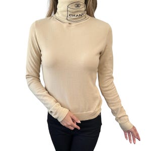 CHANEL Vintage 04A CC Logo Dolcevita Maglione #38 Manica Lunga Top Crema Cashmere